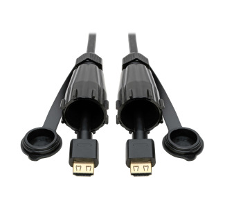 High-Speed HDMI Cable with Hooded Connectors - Industrial, IP67-Rated, 4K, Ethernet, M/M, Black, 12ft