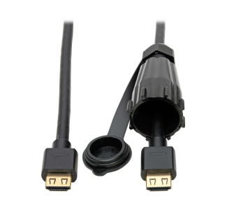 High-Speed HDMI Cable with Hooded Connector - Industrial, IP67-Rated, 4K, Ethernet, M/M, Black, 3ft