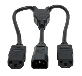 C14 Male to C13 Female Splitter, PDU Style - C14 to 2x C13, 10A, 100250V, 18 AWG, 18 in., Black