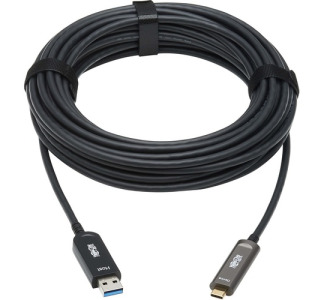 USB-A to USB-C AOC Cable (M/M) - USB 3.2 Gen 2 Plenum-Rated Fiber Active Optical - Data Only, Backward Compatible, Black, 15 m