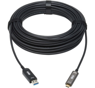 USB-A to USB-C AOC Cable (M/M) - USB 3.2 Gen 2 Plenum-Rated Fiber Active Optical - Data Only, Black, 15 m