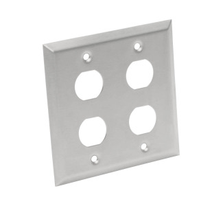 Bulkhead Wall Plate, 4 Cutouts, Industrial, Metal - Stainless Steel, IP44, Double Gang, TAA