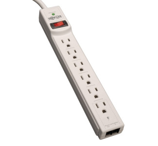 Protect It! 6-Outlet Surge Protector, 8-ft. Cord, 990 Joules, Tel/Modem Protection, Gray Housing