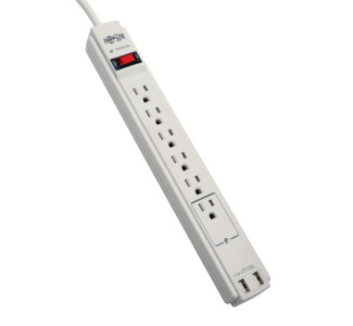 Protect It! 6-Outlet Surge Protector, 6-ft. Cord, 990 Joules, 2 x USB Charging ports (2.1A), Gray Housing