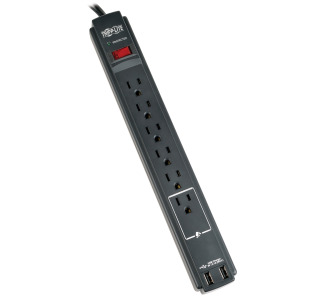 Protect It! 6-Outlet Surge Protector, 6 ft. Cord, 990 Joules, 2 USB Ports (2.1A), Black Housing
