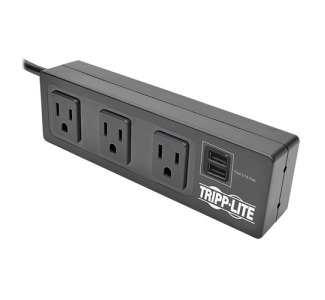Protect It! 3-Outlet Surge Protector with Desk Clamp, 10 ft. Cord, 510 Joules, 2 USB Charging Ports, Black Housing