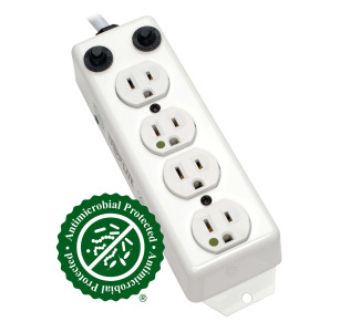 For Patient-Care Vicinity  UL 1363A Medical-Grade Power Strip, 4 15A Hospital-Grade Outlets, Safety Covers, 7 ft. Cord