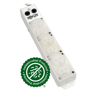 For Patient-Care Vicinity  UL 1363A Medical-Grade Power Strip, 6 15A Hospital-Grade Outlets, Safety Covers, 7 ft. Cord