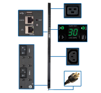 5/5.8kW Single-Phase Monitored PDU with LX Platform Interface, 208/240V Outlets (20 C13  4 C19), L6-30P, 0U, TAA