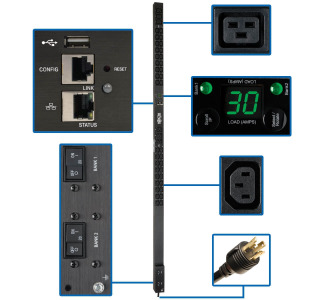 5/5.8kW Single-Phase Monitored PDU, LX Interface, 208/240V Outlets (36 C13/6 C19), L6-30P, 10 ft. Cord, 0U 1.8m/70 in. Height, TAA