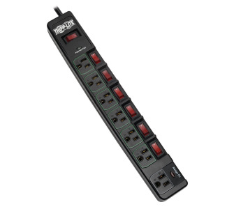 ECO-Surge 7-Outlet Surge Protector, 6 ft. Cord, 1080 Joules, 6 Individually Controlled Outlets, Black Housing