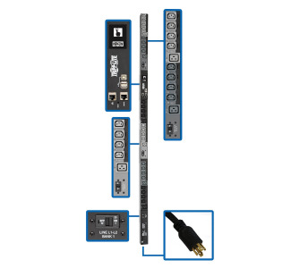 10kW 3-Phase Switched PDU, LX Interface, 208/240V Outlets (24 C13/6 C19), LCD, NEMA L21-30P, 1.8m/6 ft. Cord, 0U 1.8m/70 in. Height, TAA