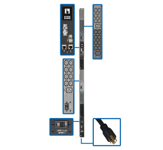 10kW 3-Phase Monitored PDU, LX Interface, 208/240V Outlets (42 C13/6 C19), LCD, NEMA L21-30P, 3m/10 ft. Cord, 0U 1.8m/70 in. Height, TAA