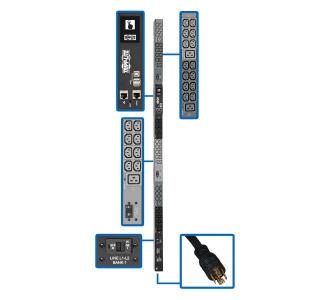 10kW 3-Phase Monitored PDU, LX Interface, 208/240V Outlets (42 C13/6 C19), LCD, NEMA L21-30P, 1.8m/6 ft. Cord, 0U 1.8m/70 in. Height, TAA