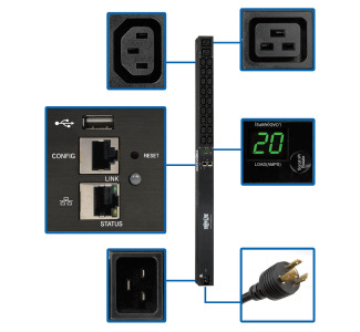 3.3/3.7kW Single-Phase Monitored PDU, LX Platform Interface, 208/230V Outlets (18 C13/2 C19), C20/L6-20P, 0U 90cm/35.5 in., TAA