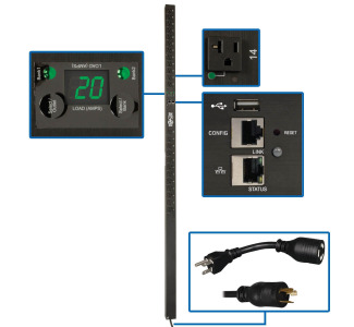 1.9kW Single-Phase Switched PDU, LX Platform, Outlet Monitoring, 120V Outlets (24 NEMA 5-15/20R), L5-20P Plug, 0U, TAA