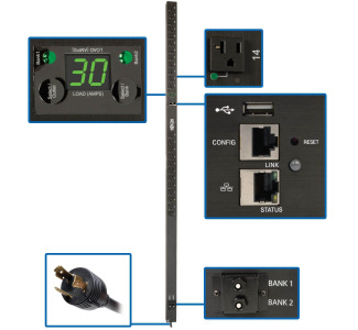 2.9kW Single-Phase Switched PDU, LX Platform, Outlet Monitoring, 120V Outlets (24 NEMA 5-15/20R), L5-30P Plug, 0U, TAA