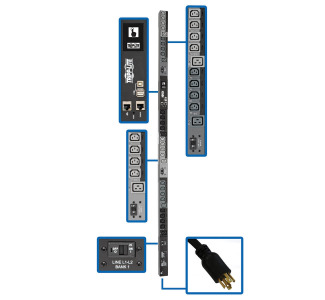 10kW 3-Phase Switched PDU, LX Interface, 208/240V Outlets (24 C13/6 C19), LCD, NEMA L2130P, 3m/10 ft. Cord, 0U 1.8m/70 in. Height, TAA