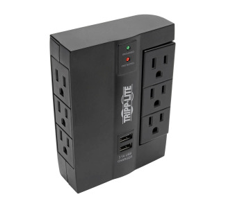 Protect It! 6-Outlet Surge Protector with 3 Rotatable Outlets  Direct Plug-In, 1080 Joules, 2 USB Ports