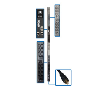 5.8kW 3-Phase PDU, Vertical, Monitored, 0U with 36 IEC C13, 6 C19, 3 5-15/20R Plug Sockets - L21-20P Input
