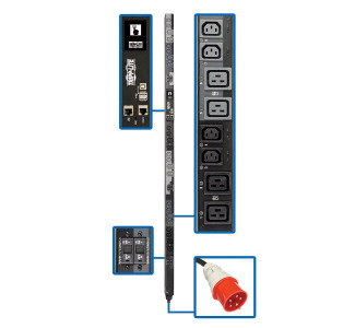 17.3kW 3-Phase Switched PDU - 12 C13  12 C19 Outlets, IEC 309 30A Red, 0U, Outlet Monitoring, TAA