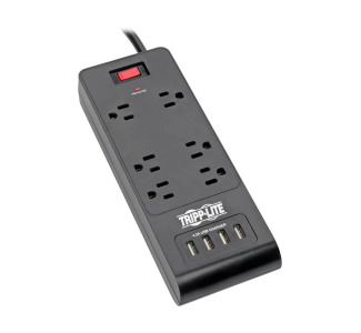 6-Outlet Surge Protector with 4 USB Ports (4.2A Shared) - 6 ft. Cord, 900 Joules, Black