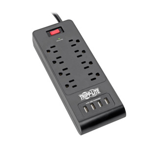 8-Outlet Surge Protector with 4 USB Ports (4.2A Shared) - 6 ft. Cord, 1800 Joules, Black