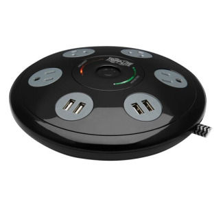 Conference Power Surge Protector - 4 NEMA 5-15R Outlets, 4 USB-A Ports, 6 ft Cord, Black