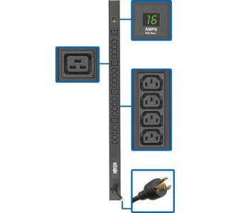 3.2 to 3.8kW 200 to 240V Single-Phase Metered PDU - 16 C13  4 C19 Outlets, C20/L6-20P Input, 10 ft Cord, 36 in 0U Rack