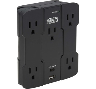 Safe-IT 5-Outlet Surge Protector - USB-A/USB-C Ports, 5-15P Direct Plug-In, 1050 Joules, Antimicrobial Protection, Black