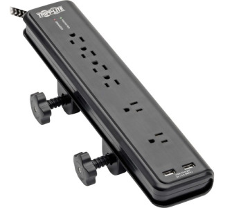 Safe-IT 6-Outlet Surge Protector - 2 USB Ports, 8 ft. Cord, 5-15P Plug, 2100 Joules, Antimicrobial Protection, Black