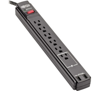 Safe-IT 6-Outlet Surge Protector - 2 USB Ports, 10 ft. Cord, 5-15P Plug, 990 Joules, Antimicrobial Protection, Black