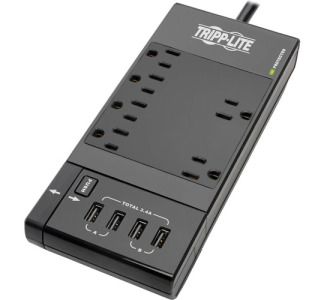 Safe-IT 6-Outlet Surge Protector, Retractable USB Charger, 5-15R Outlets, 4 USB Charging Ports, 8 ft. (2.4 m) Cord, Antimicrobial Protection