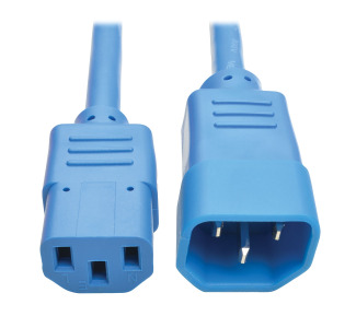 C14 Male to C13 Female Power Cable, C13 to C14 PDU Style - 10A, 250V, 18 AWG, 2 ft., Blue