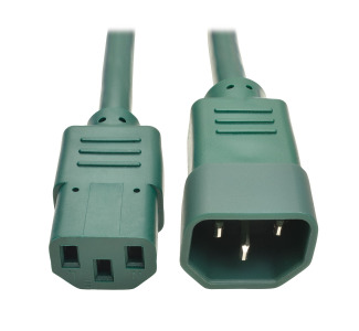 C14 Male to C13 Female Power Cable, C13 to C14 PDU Style - 10A, 250V, 18 AWG, 2 ft., Green