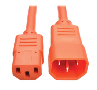 C14 Male to C13 Female Power Cable, C13 to C14 PDU Style - 10A, 250V, 18 AWG, 2 ft., Orange