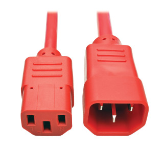C14 Male to C13 Female Power Cable, C13 to C14 PDU Style - 10A, 250V, 18 AWG, 2 ft., Red