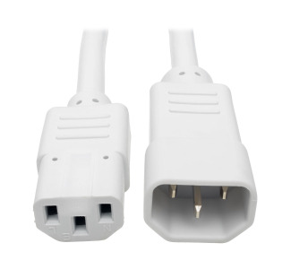 C14 Male to C13 Female Power Cable, C13 to C14 PDU Style - 10A, 250V, 18 AWG, 2 ft., White