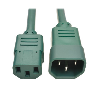 C14 Male to C13 Female Power Cable, C13 to C14 PDU Style - 10A, 250V, 18 AWG, 3 ft., Green