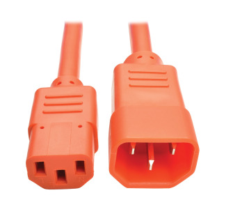 C14 Male to C13 Female Power Cable, C13 to C14 PDU Style - 10A, 250V, 18 AWG, 3 ft., Orange
