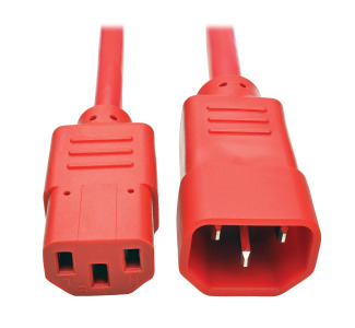 C14 Male to C13 Female Power Cable, C13 to C14 PDU Style - 10A, 250V, 18 AWG, 3 ft., Red