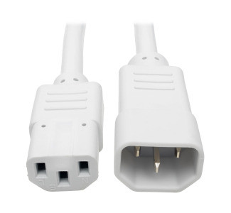 C14 Male to C13 Female Power Cable, C13 to C14 PDU Style - 10A, 250V, 18 AWG, 3 ft., White