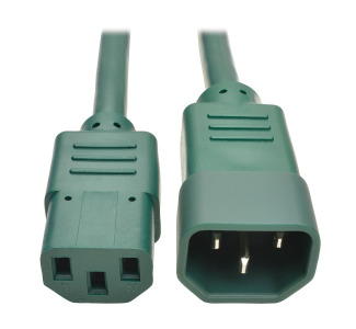 C14 Male to C13 Female Power Cable, C13 to C14 PDU Style - 10A, 250V, 18 AWG, 6 ft., Green