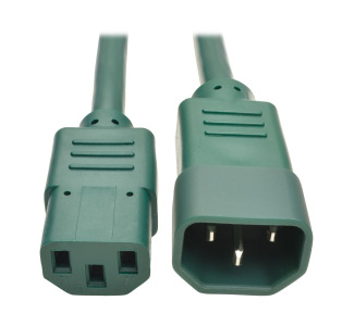 Heavy-Duty C13 to C14 PDU-Style Power Extension Cable - 15A, 100250V, 14 AWG, 3 ft., Green