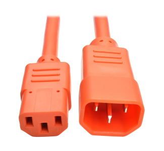 Heavy-Duty C13 to C14 PDU-Style Power Extension Cable - 15A, 100250V, 14 AWG, 3 ft., Orange