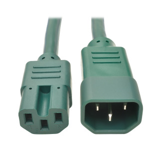 IEC C14 to IEC C15 Power Cable - Heavy Duty, 15A, 100-250V, 14 AWG, 2 ft., Green
