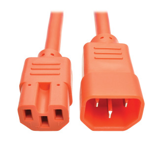 IEC C14 to IEC C15 Power Cable - Heavy Duty, 15A, 250V, 14 AWG, 3 ft., Orange