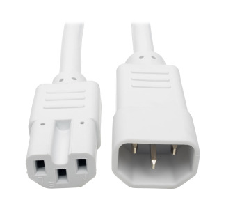 IEC C14 to IEC C15 Power Cable - Heavy Duty, 15A, 250V, 14 AWG, 3 ft., White