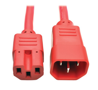 IEC C14 to IEC C15 Power Cable - Heavy Duty, 15A, 250V, 14 AWG, 6 ft., Red