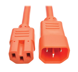 IEC C14 to IEC C15 Power Cable - Heavy Duty, 15A, 250V, 14 AWG, 6 ft., Orange